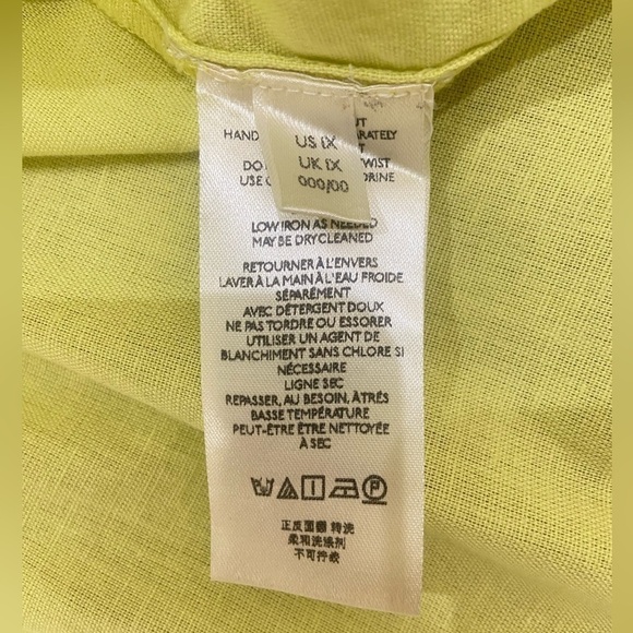 Anthropologie Pilcro Nayeli beaded rhinestone lace linen chartreuse shirt 1x - Picture 14 of 15